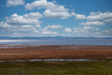 Photograph of Wind Turbines on a hill ridge line around Lake George in Australia