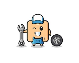 the cardboard box character as a mechanic mascot