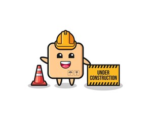 illustration of cardboard box with under construction banner