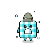 Fototapeta premium cute cartoon checkered tablecloth with shivering expression