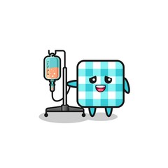 cute checkered tablecloth character standing with infusion pole