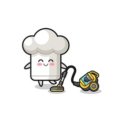 cute chef hat holding vacuum cleaner illustration