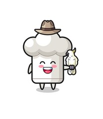 chef hat zookeeper mascot with a parrot