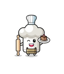 chef hat as pastry chef mascot hold rolling pin