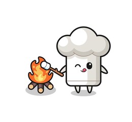 chef hat character is burning marshmallow