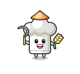 chef hat Asian farmer holding paddy