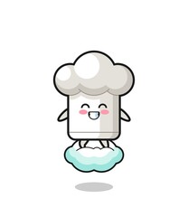cute chef hat illustration riding a floating cloud