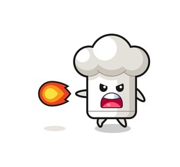 cute chef hat mascot is shooting fire power