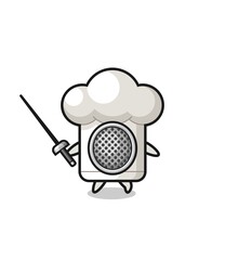 chef hat earth cartoon as fencer mascot