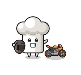 cute chef hat cartoon as a motorcycle racer