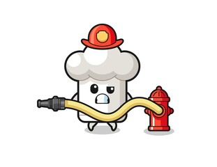 chef hat cartoon as firefighter mascot with water hose