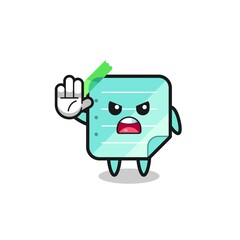 blue sticky notes character doing stop gesture