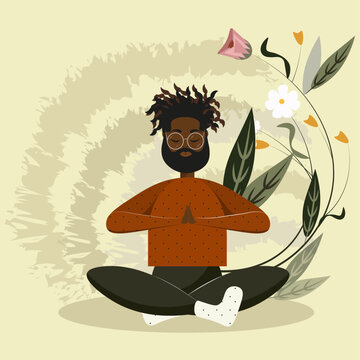 Hombre afroamericano, meditando. Concepto de práctica de yoga.