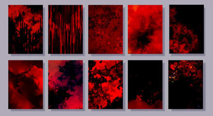 赤い幻想的な血の水彩テクスチャ背景
セット