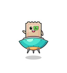ticket cartoon riding a future spaceship