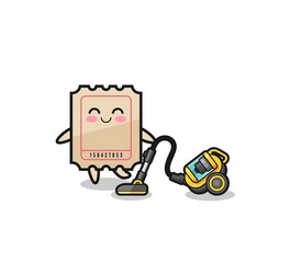 cute ticket holding vacuum cleaner illustration