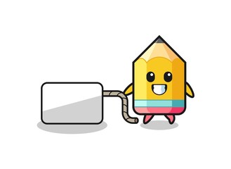 pencil cartoon is pulling a banner