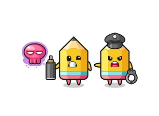 pencil cartoon doing vandalism and caught by the police