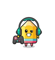 pencil gamer mascot holding a game controller