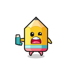 pencil mascot having asthma while holding the inhaler