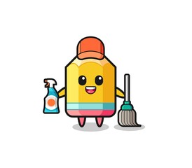 cute pencil character as cleaning services mascot