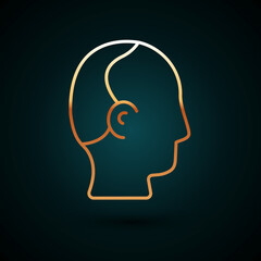 Gold line Baldness icon isolated on dark blue background. Alopecia. Vector