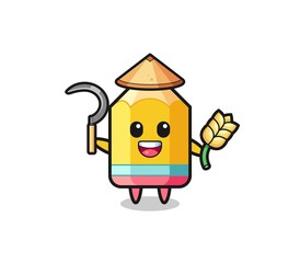pencil Asian farmer holding paddy