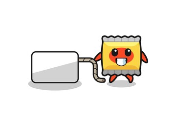 snack cartoon is pulling a banner