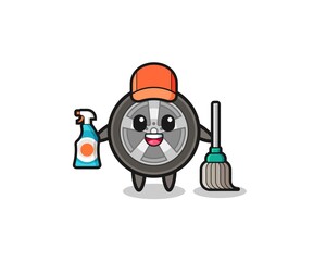 Obraz na płótnie Canvas cute car wheel character as cleaning services mascot
