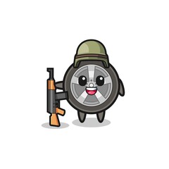 cute car wheel mascot as a soldier