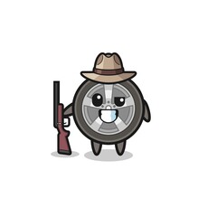 car wheel hunter mascot holding a gun