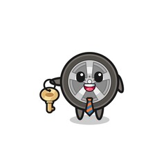 cute car wheel as a real estate agent mascot