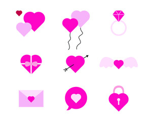 set of valentine element decorations. editable icon collection for romantic theme design in pink colors. a simple illustration of a balloon, letter, padlock, gift, etc.