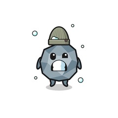 cute cartoon stone with shivering expression