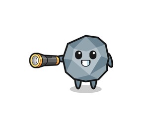 stone mascot holding flashlight