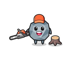 stone lumberjack character holding a chainsaw