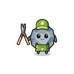 cute stone as gardener mascot