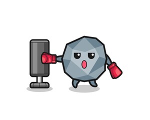stone boxer cartoon doing training with punching bag