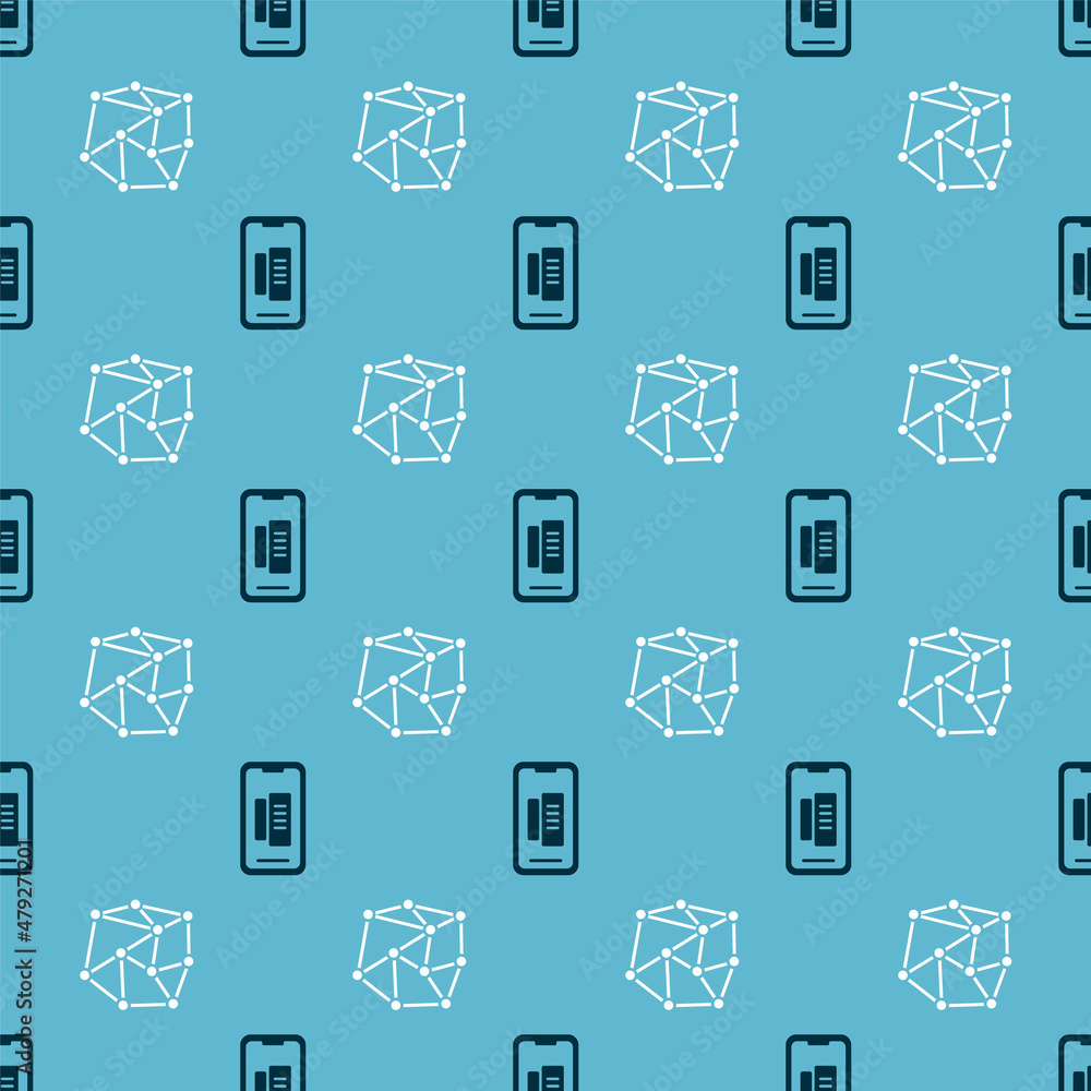 Poster set smartphone, mobile phone and neural network on seamless pattern. vector