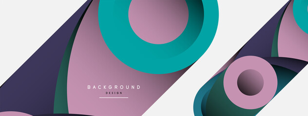 Abstract background. Minimal geometric circles and round style shapes with deep shadow effects. Trendy technology business template for wallpaper banner or background