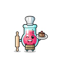 laboratory beaker as pastry chef mascot hold rolling pin