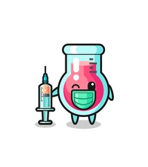 laboratory beaker mascot as vaccinator
