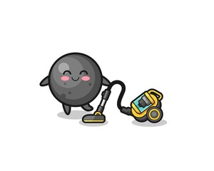 cute cannon ball holding vacuum cleaner illustration