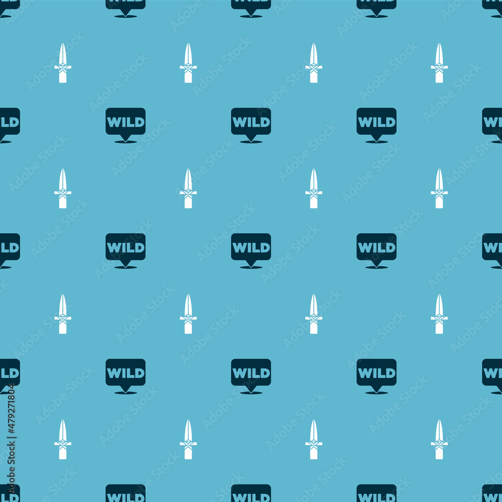 Poster Set Pointer to wild west and Dagger on seamless pattern. Vector