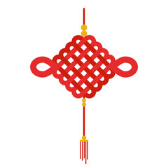Isolated hanging red Chinese lucky knot flat artwork