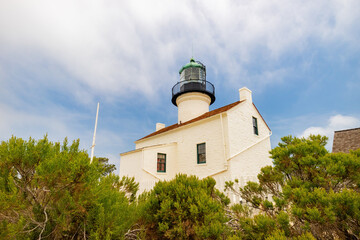 Sunny view of the famous Old Point Loma Lighthouse