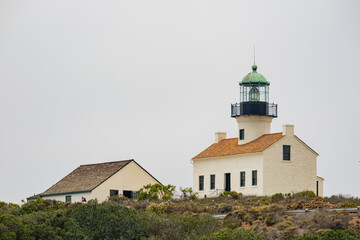 Fototapeta premium Overcast view of the famous Old Point Loma Lighthouse