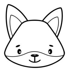 Coloring book or page for kids. Fox black and white outline illustration.