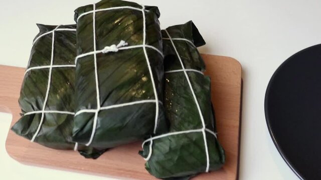 Hallaca on the table, the traditional dish of Venezuelan Christmas