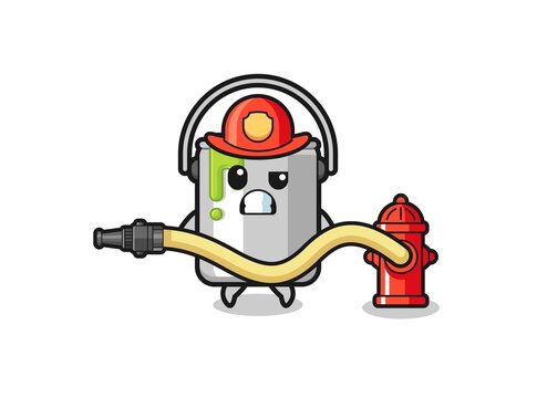 paint tin cartoon as firefighter mascot with water hose